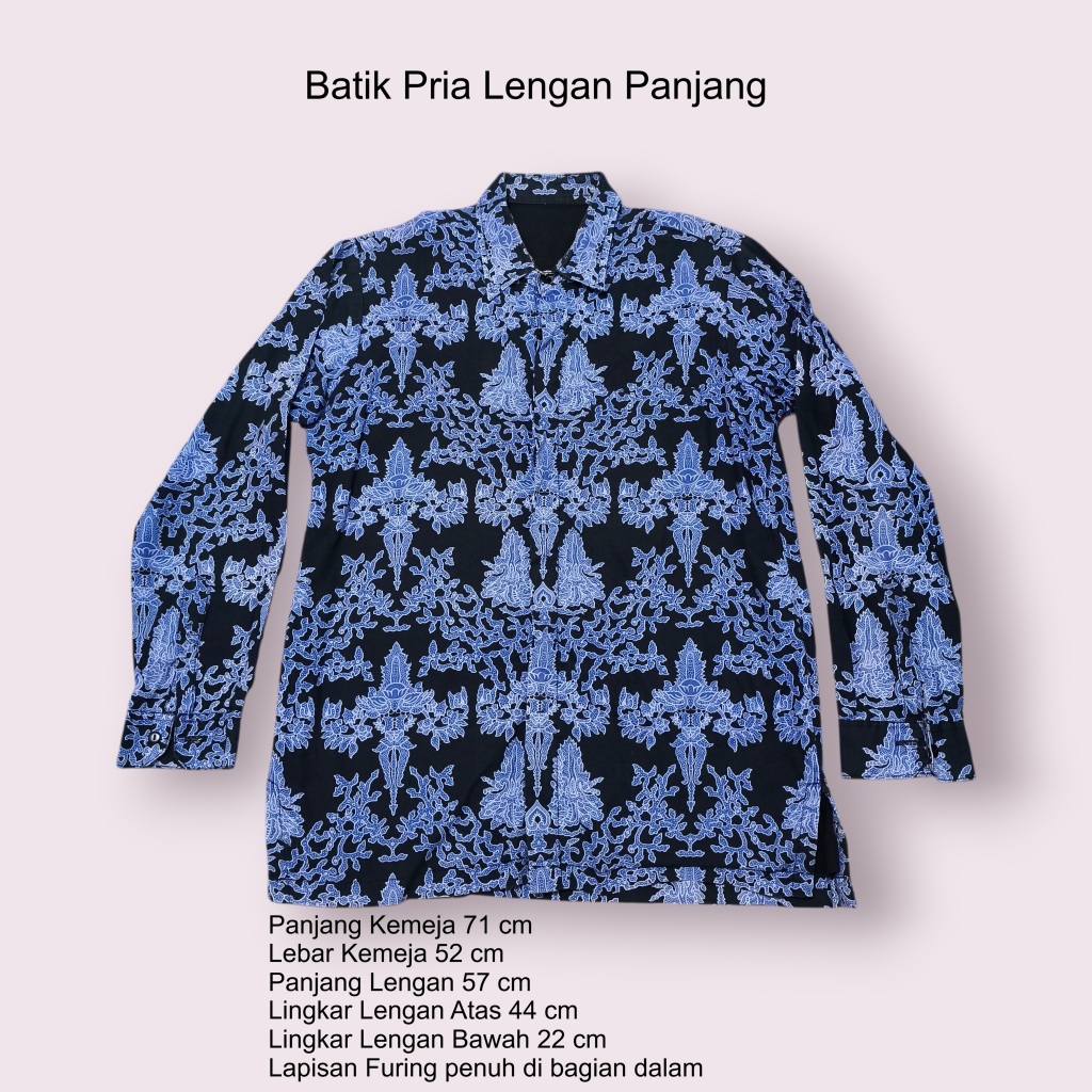 Baju Kemeja Batik Pria Warna Biru Lengan Panjang Ukuran Setara M Furing Penuh [Preloved]