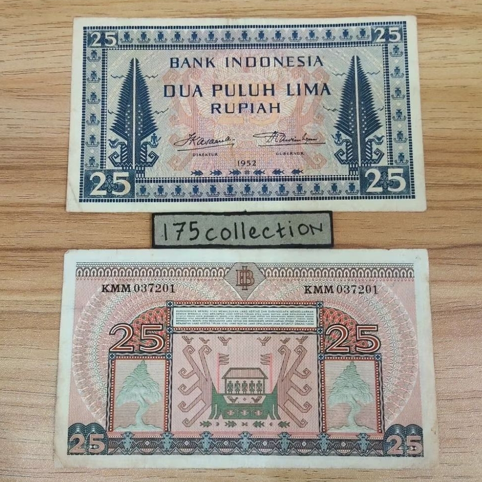 Uang Kertas Kuno Indonesia 25 Rupiah Seri Budaya Tahun 1952 Asli