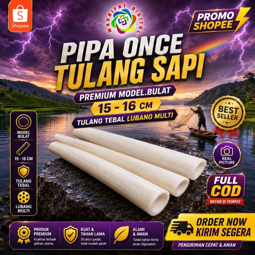 MAKRIFAT DIGITAL | Once Pipa Tulang Sapi Bulat 15 - 16 cm - Gurih, Premium, Bervariasi lubang Multif