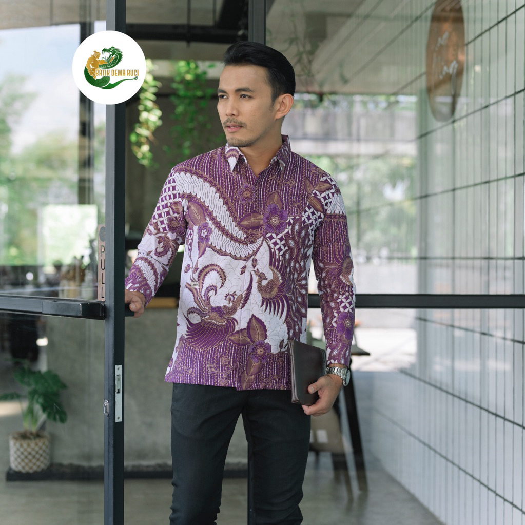 Batik Dewa Ruci Kemeja Batik Pria Joglo Ungu Batik Full Furing Bahan Katun Halus