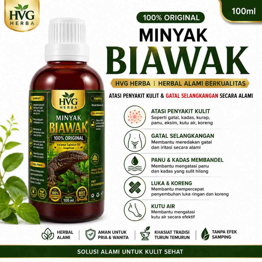Minyak Biawak HVG Herba 100ml Herbal Alami Untuk Atasi Gatal, Panu, Luka, Kutu Air
