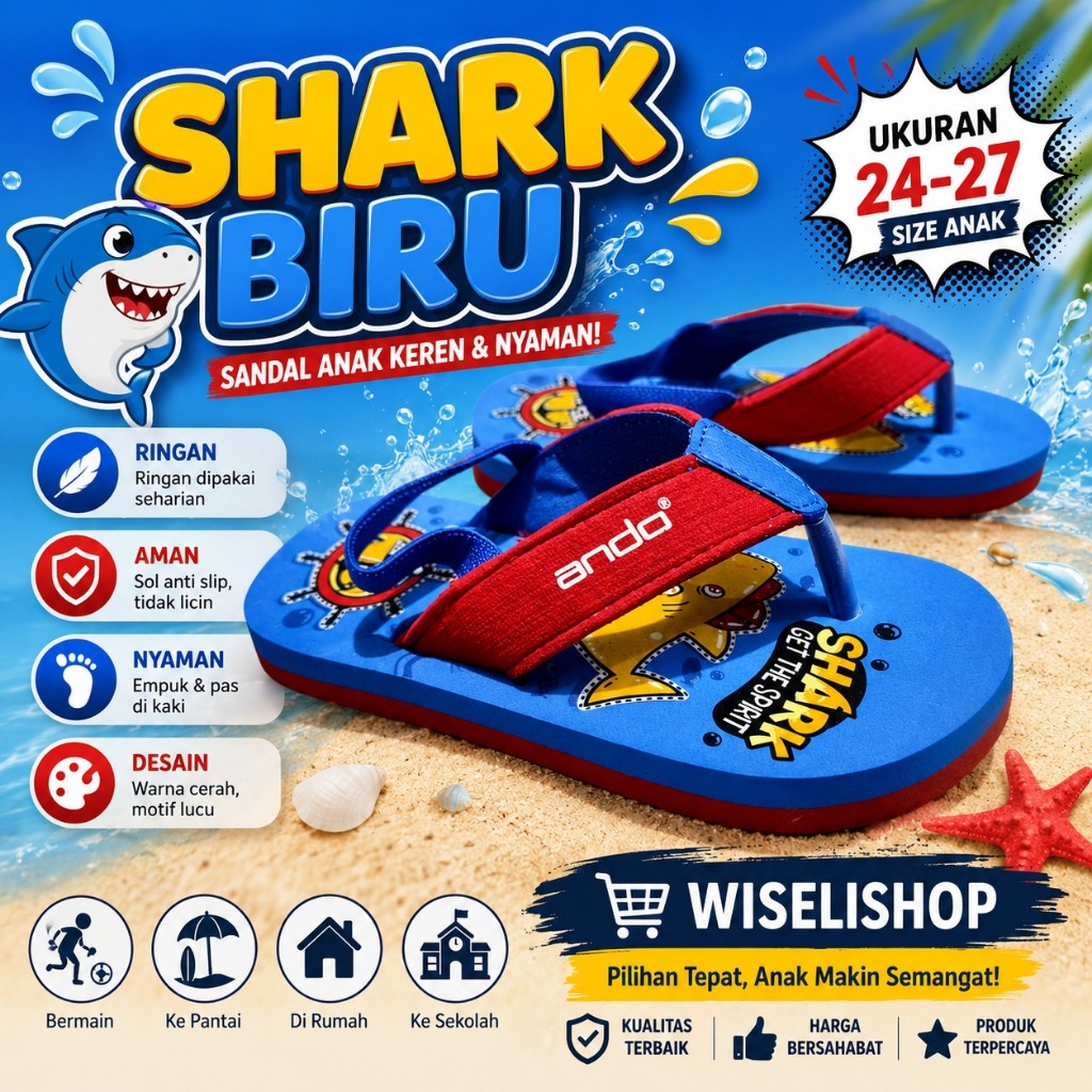 Ando Shark Sendal Jepit Anak Ukuran 24-27