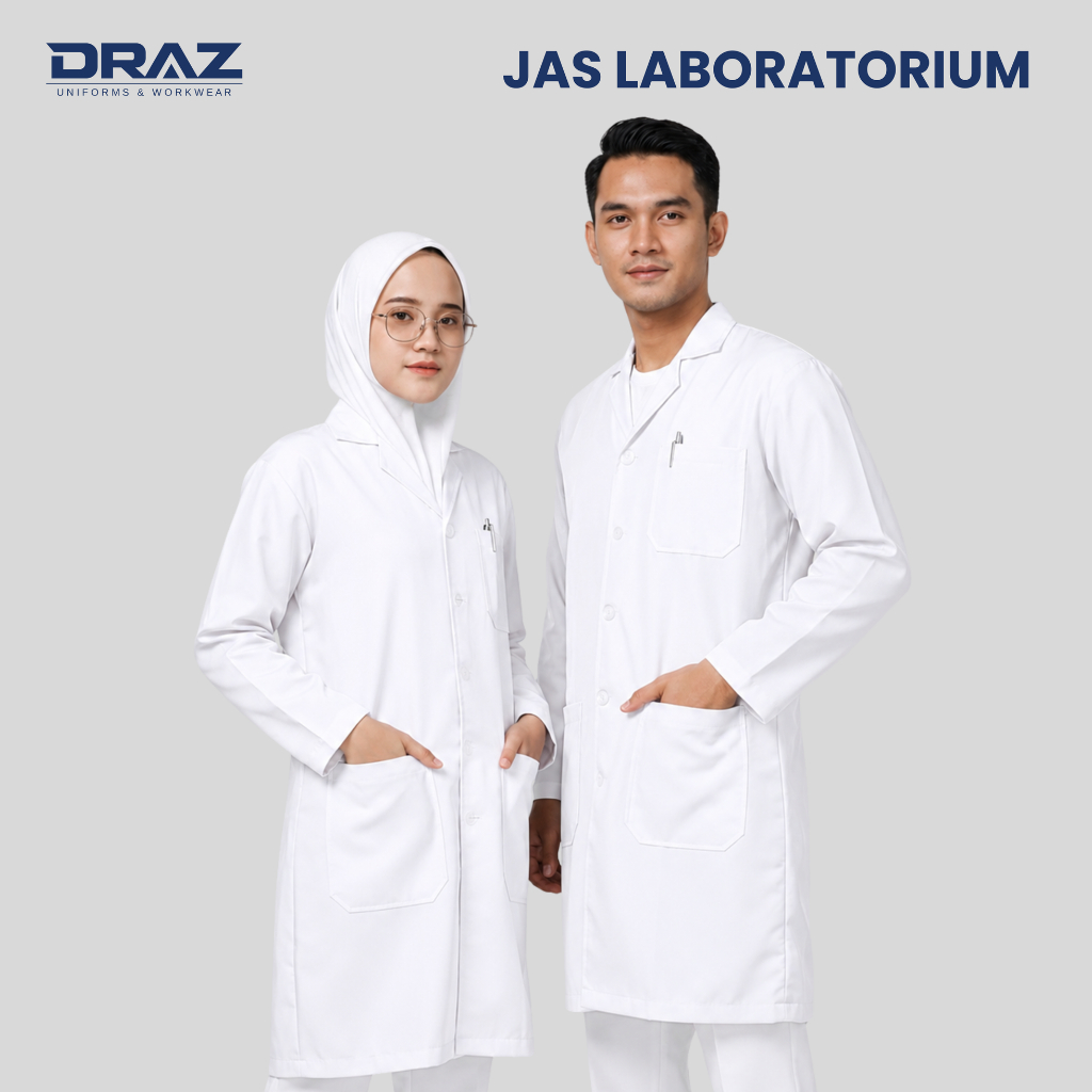 TOKODRAZ - Jas Lab Jas Laboratorium Lengan Panjang Jas Lab Putih Lengan Panjang Pria Wanita Baju Lab