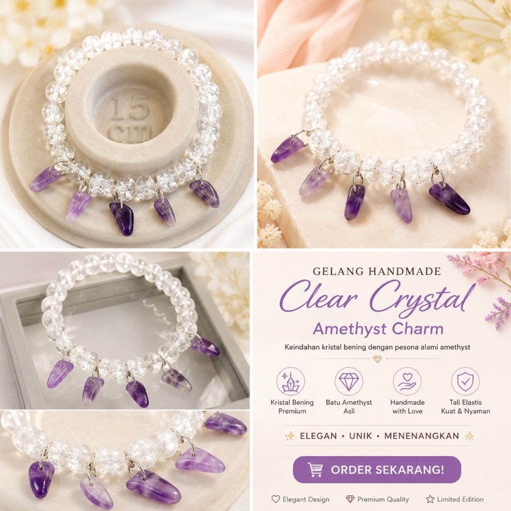 Gelang Kristal Bening Charm Batu KecubungGelang Batu Kecubung Ungu Handmade
Gelang Kristal Bening Wa