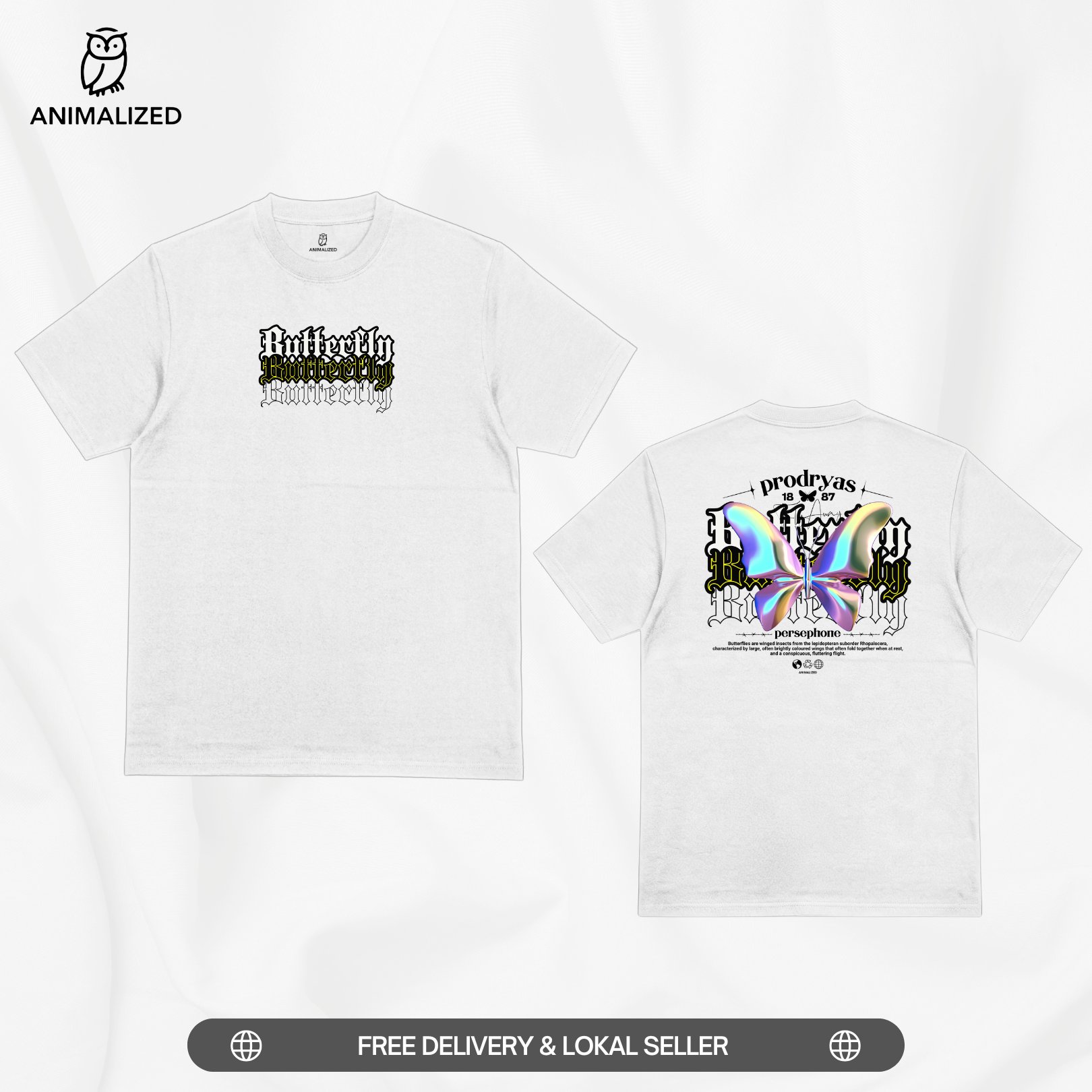 Animalized Kaos Pria Baju Kupu Kupu Butterfly Prodryas