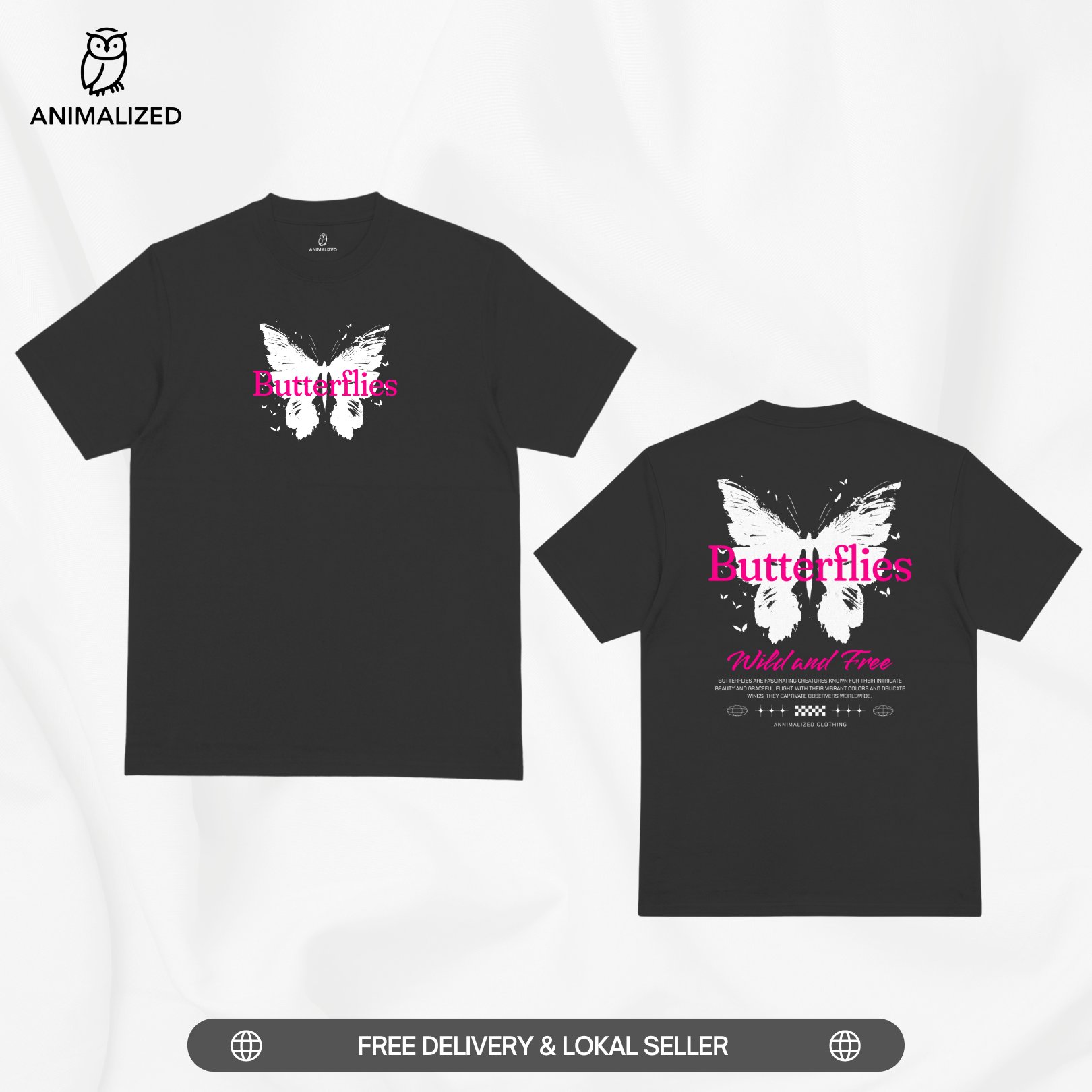 Animalized Kaos Pria Baju Kupu Kupu Butterfly Wild And Free
