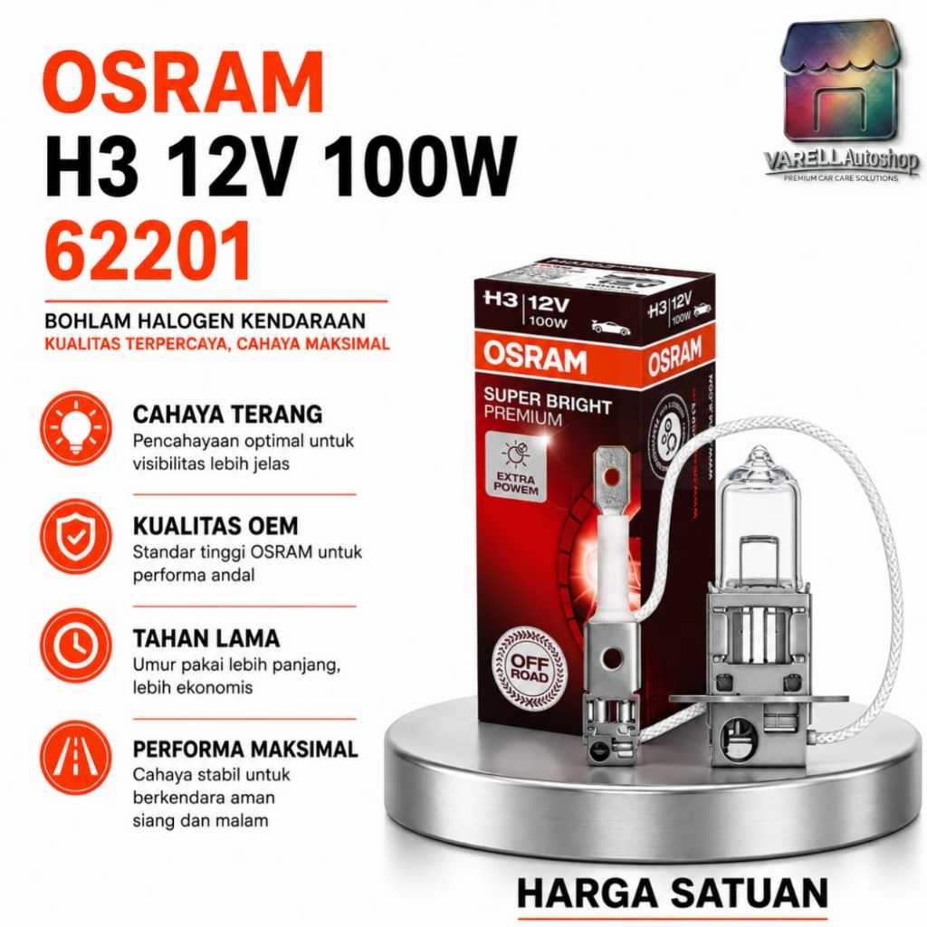 OSRAM H3 12V 100W 62201 Lampu Bohlam Foglamp Headlamp Halogen