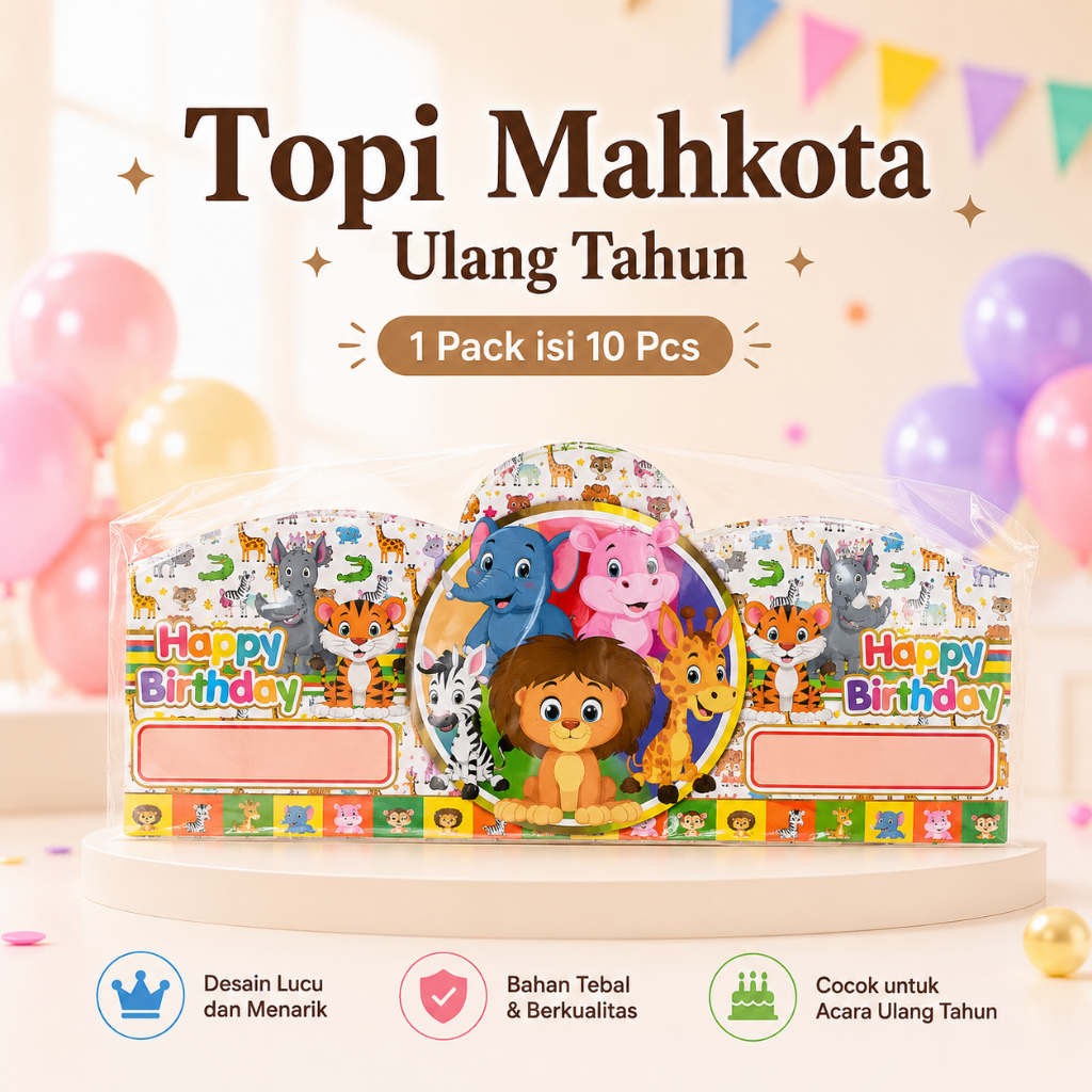 1 Pack - TOPI KERTAS Ulang Tahun Mahkota Perlengkapan Pesta Ultah Anak Pernak Pernik Aksesoris Ultah