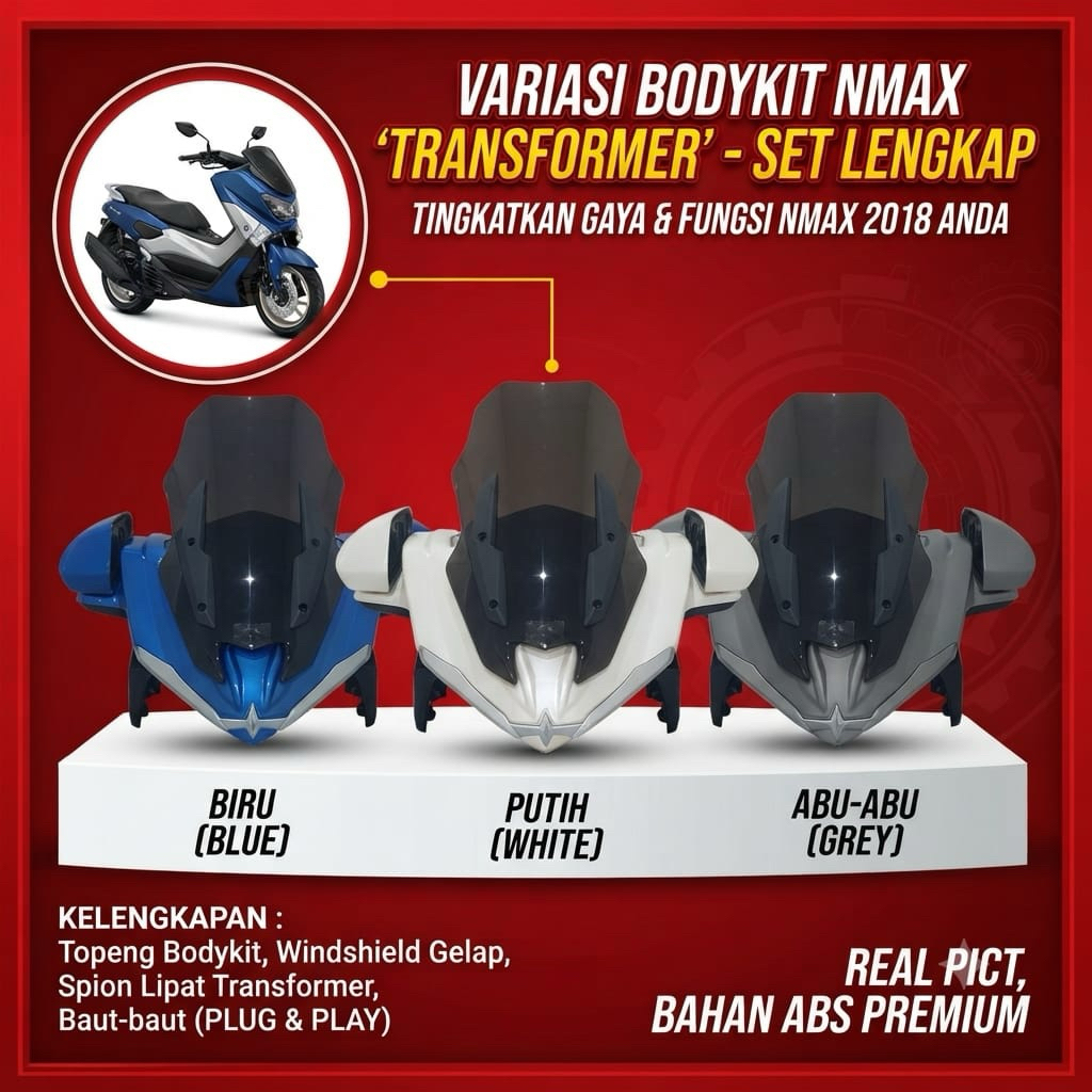 (PROMO) Bodykit Nmax Transformer Predator premium Biru Putih Abu-Abu Plug & Play