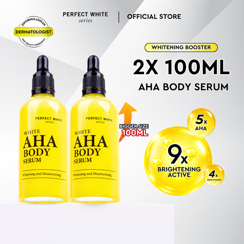 [2pcs] [100ml] PERFECT WHITE AHA Body Serum Whitening & Moisturizing | Memutihkan Badan