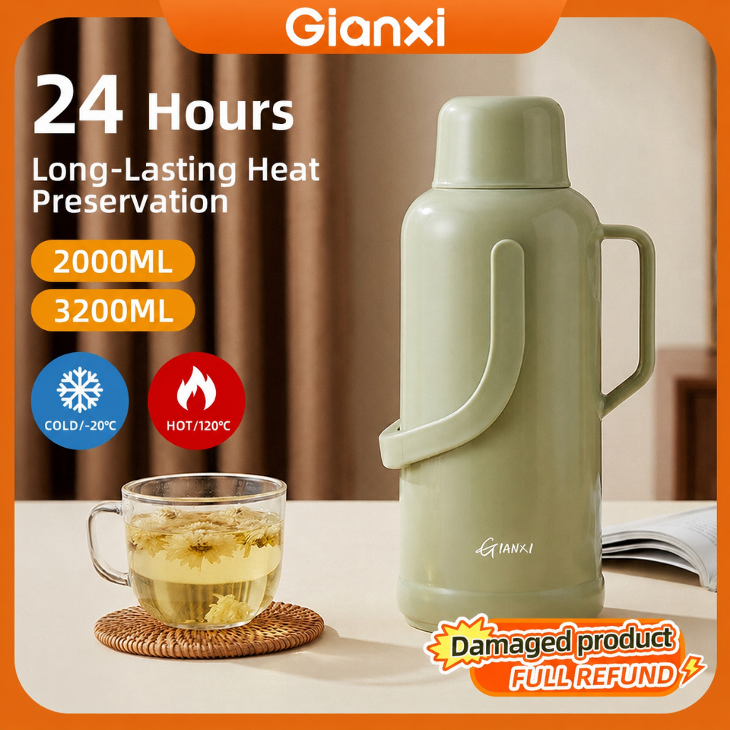 GIANXI 2L & 3.2L Termos Rumah Tangga, Botol Air Vakum Insulasi dengan Jeroan Kaca, Teko Air Panas & 