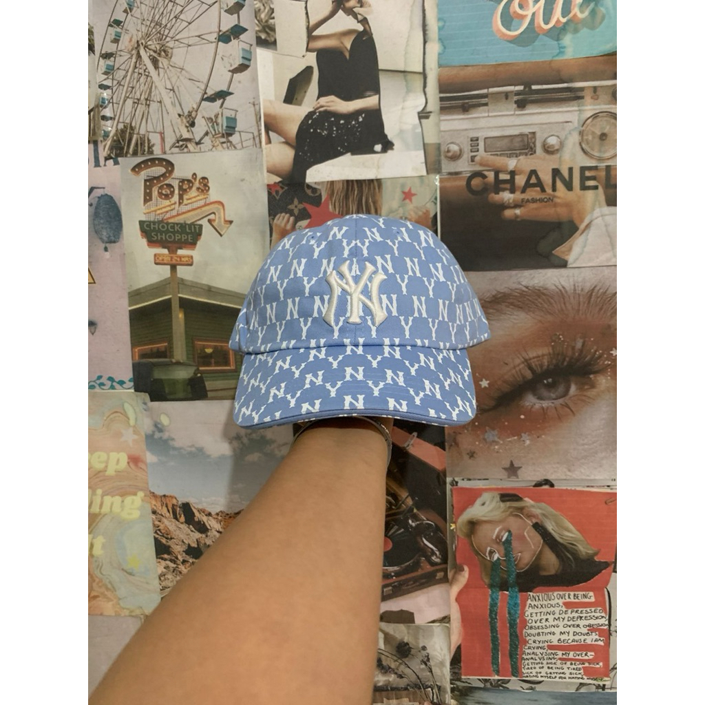 topi mlb ny monogram biru