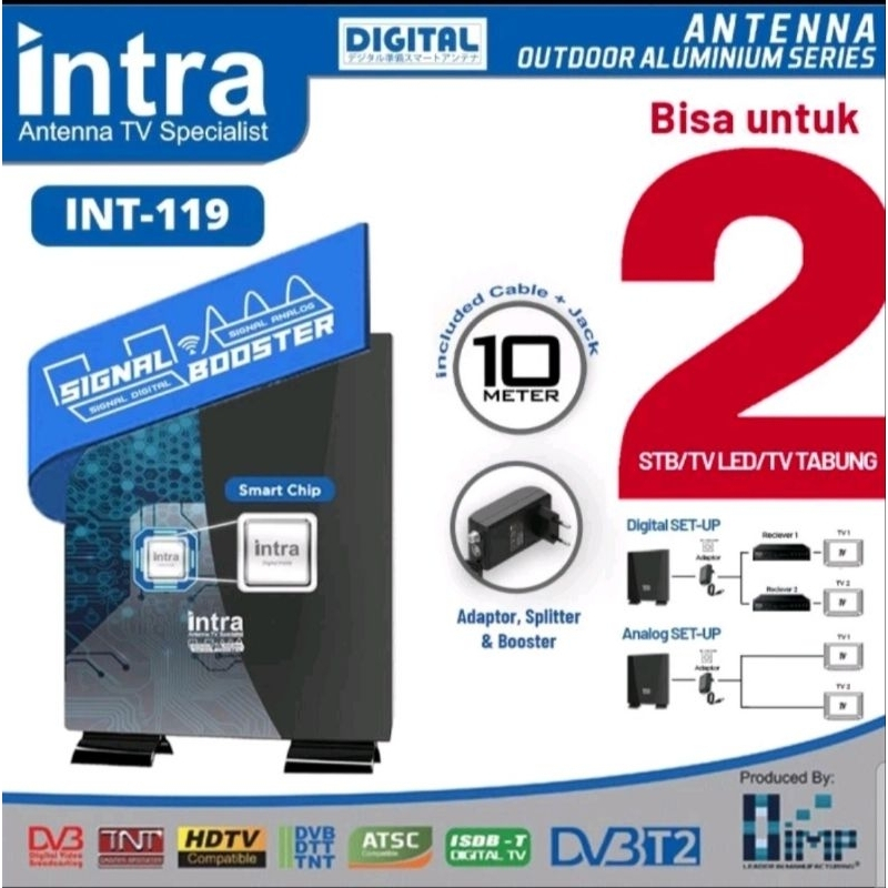 Antena TV Digital Indoor Outdoor Boster Bisa 2 TV INTRA INT119 dan INFICO IDA322