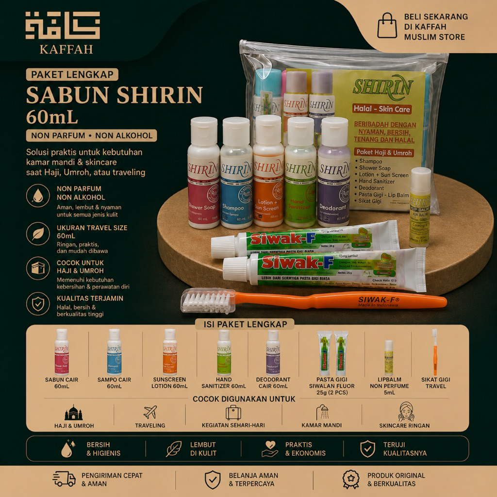 Kaffah ~ Paket Shirin Sabun Haji Umroh ||  Non Parfum Non Alcohol || Perlengkapan Haji Umroh