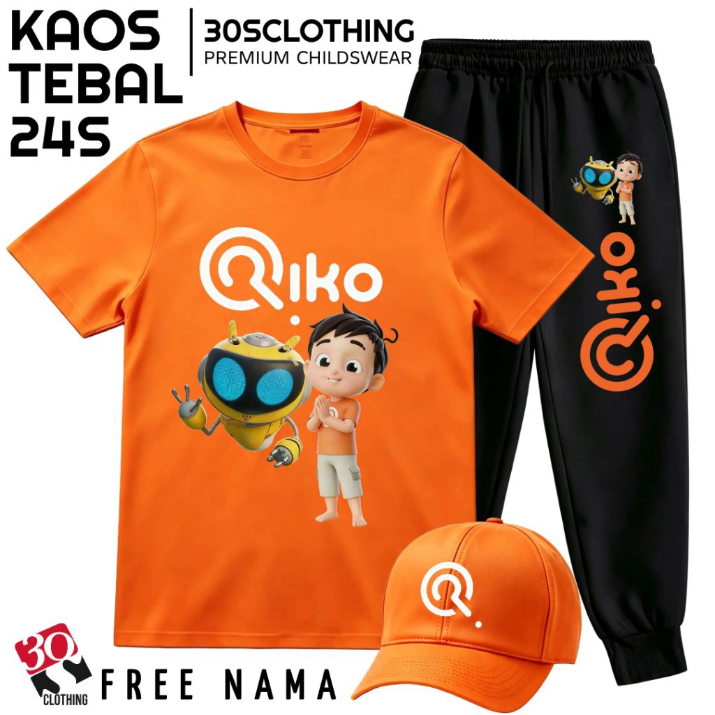 Setelan Anak Kaos Celana Jogger Riko The Series Katun 24S Bonus Topi Free Nama