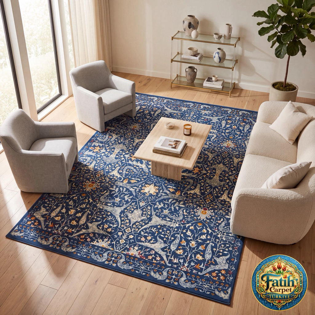 Karpet Minimalis Quadro Import Turki ukuran 120x180 - 7900C D Blue HB CReam