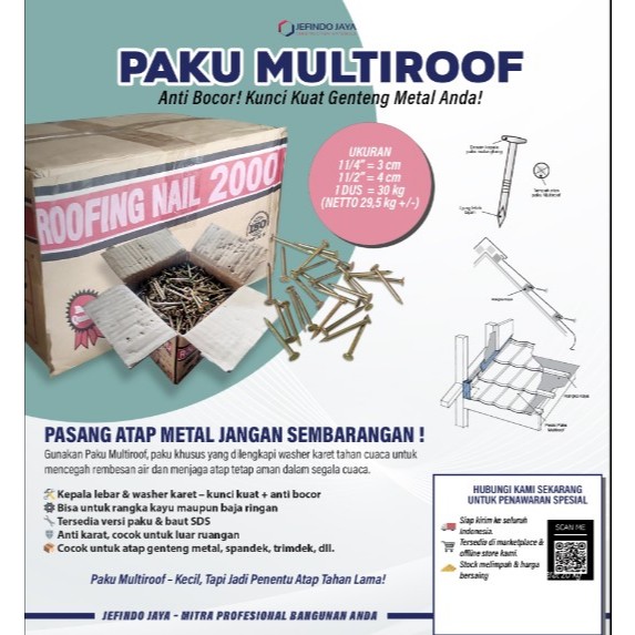 PAKU MULTIROOF 30KG - PAKU ATAP SPANDEK GENTENG METAL - PAKU ANTI KARAT