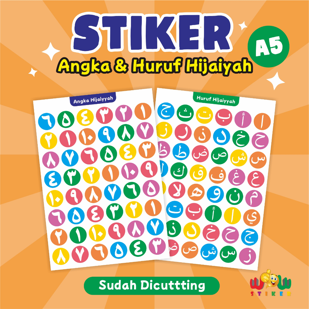 Stiker Angka Hijaiyah Huruf Hijaiyah Arab Edukatif Anak Warna-warni stiker pembelajaran anak stiker 