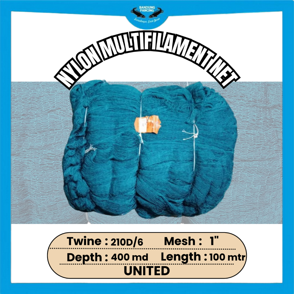 Jaring Nilon 1 inch D6 400x100 Meter hijau united