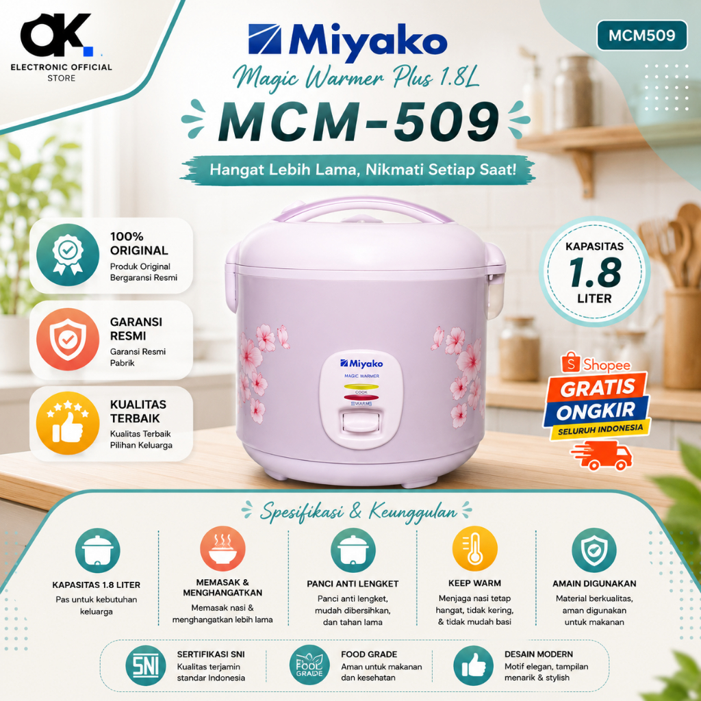 MIYAKO RICE COOKER MCM 509 MAGIC WARMER PLUS/MCM509/MCM-509/MCM 509/ORIGINAL MIYAKO/BERGARANSI RESMI