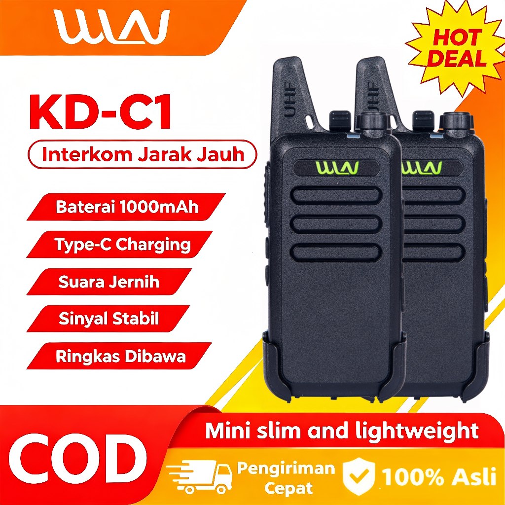 CHERGO - HT Handy Talky WLN KD-C1 Mini Walkie Talkie UHF Radio Komunikasi Petugas Keamanan Gedung