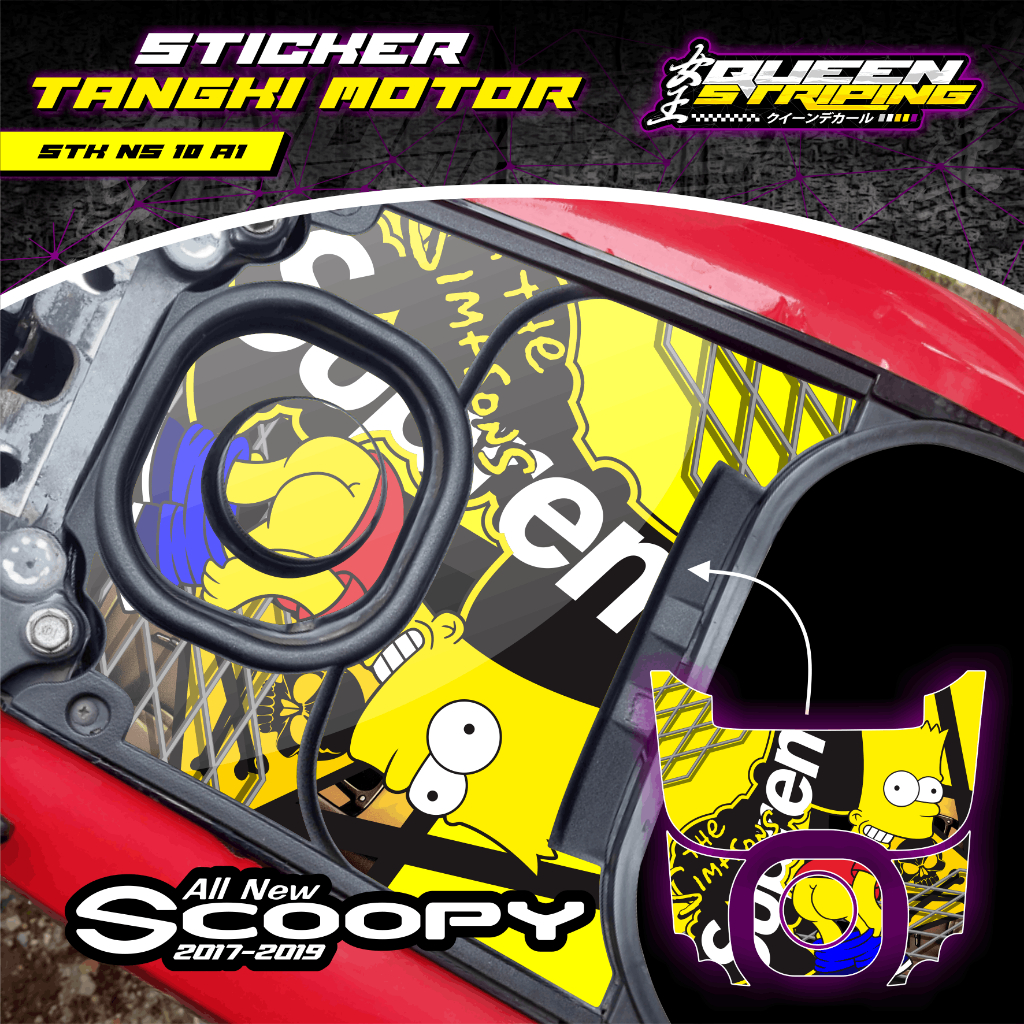 Sticker Tangki Motor All New Scoopy Tahun 2017-2019 Desain Animasi Bart Simpson dari Serial The Simp