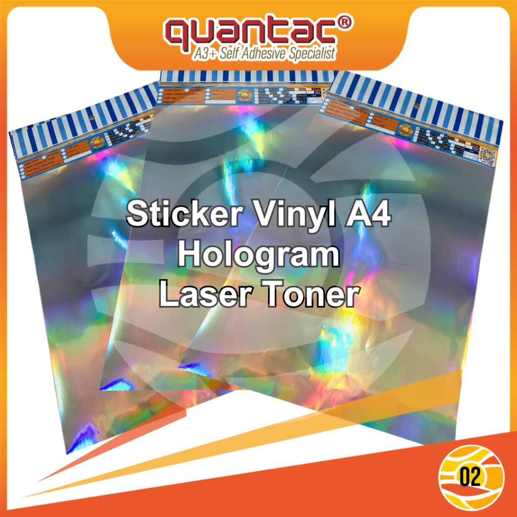 Quantac Sticker Vinyl Hologram Digital Print Laser Toner Stiker Silver Rainbow Pelangi Stiker Label 
