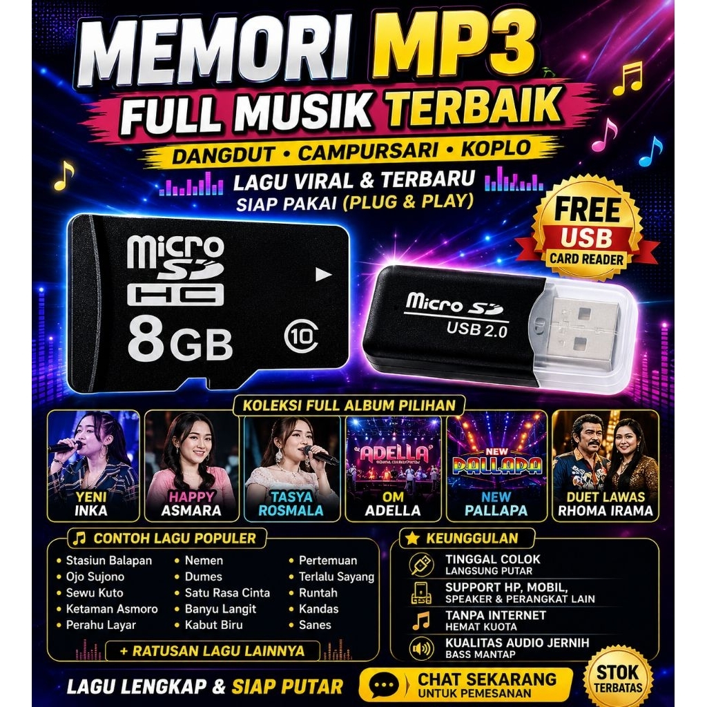 USB DANGDUT KOPLO FULL LAGU MEMORI CARD MICRO SD 8GB FULL DANGDUT FREE USB CARD REDER