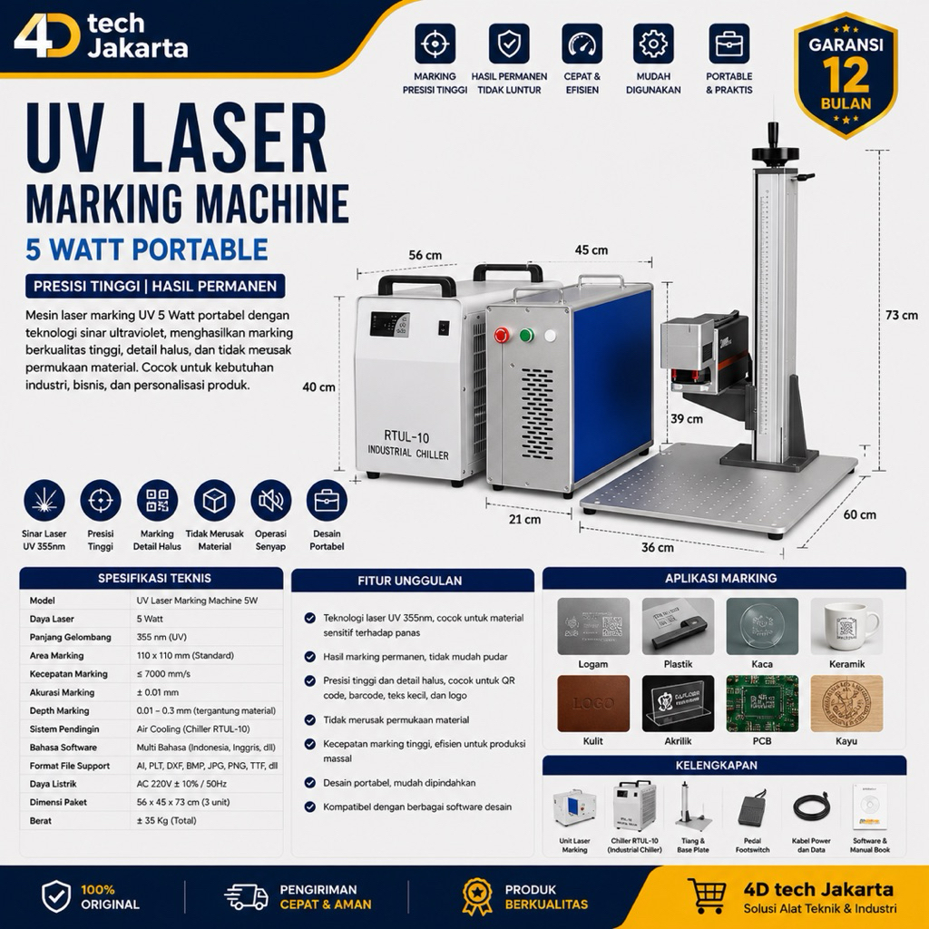 Mesin Laser UV/UV Laser Marking Machine 5 Watt Portable