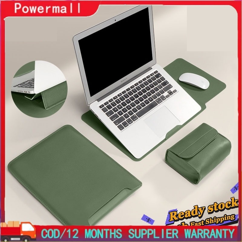 3 In1 Laptop Sleeve / Premium Kulit Leather Laptop Case With Adjustable Laptop Stand Mouse Pad 13/14