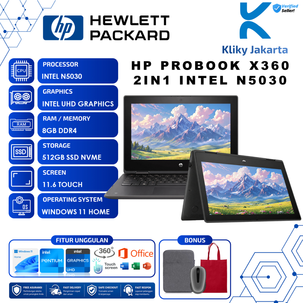 Laptop HP Probook X360 Touch Intel Pentium Silver N5030 8GB 512GB 11.6  Windows 11 Pro