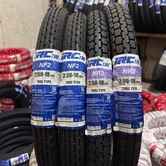 BAN LUAR MOTOR IRC 250-18 NF2 LURUS NR2 PETAK TAHU ( TUBETYPE ) BAN MOTOR RING 18
