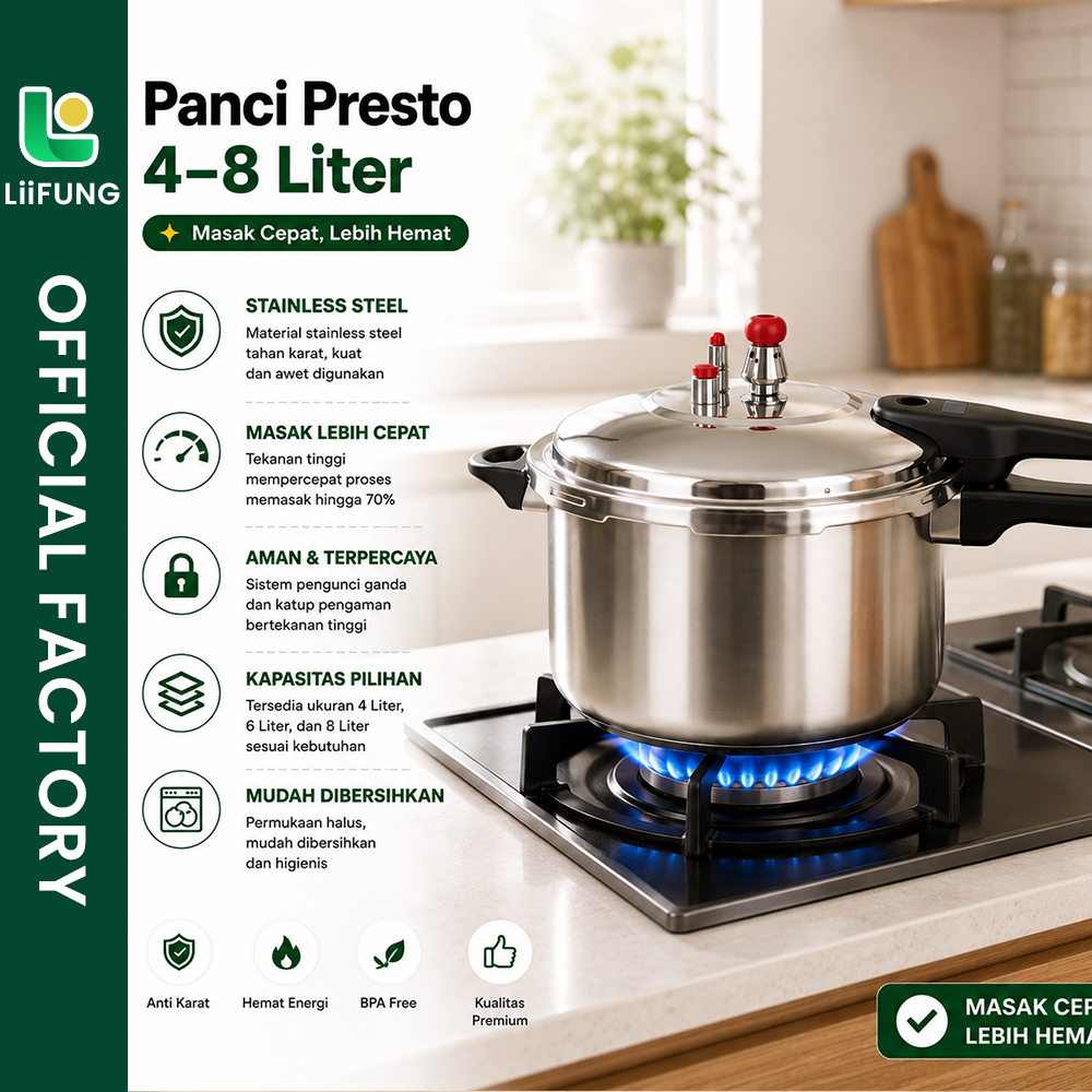 LiiFung - Panci Presto Anti Lengket Aluminium 4L/6L/8L/10L Pressure Cooker Kompor FREE Kukusan