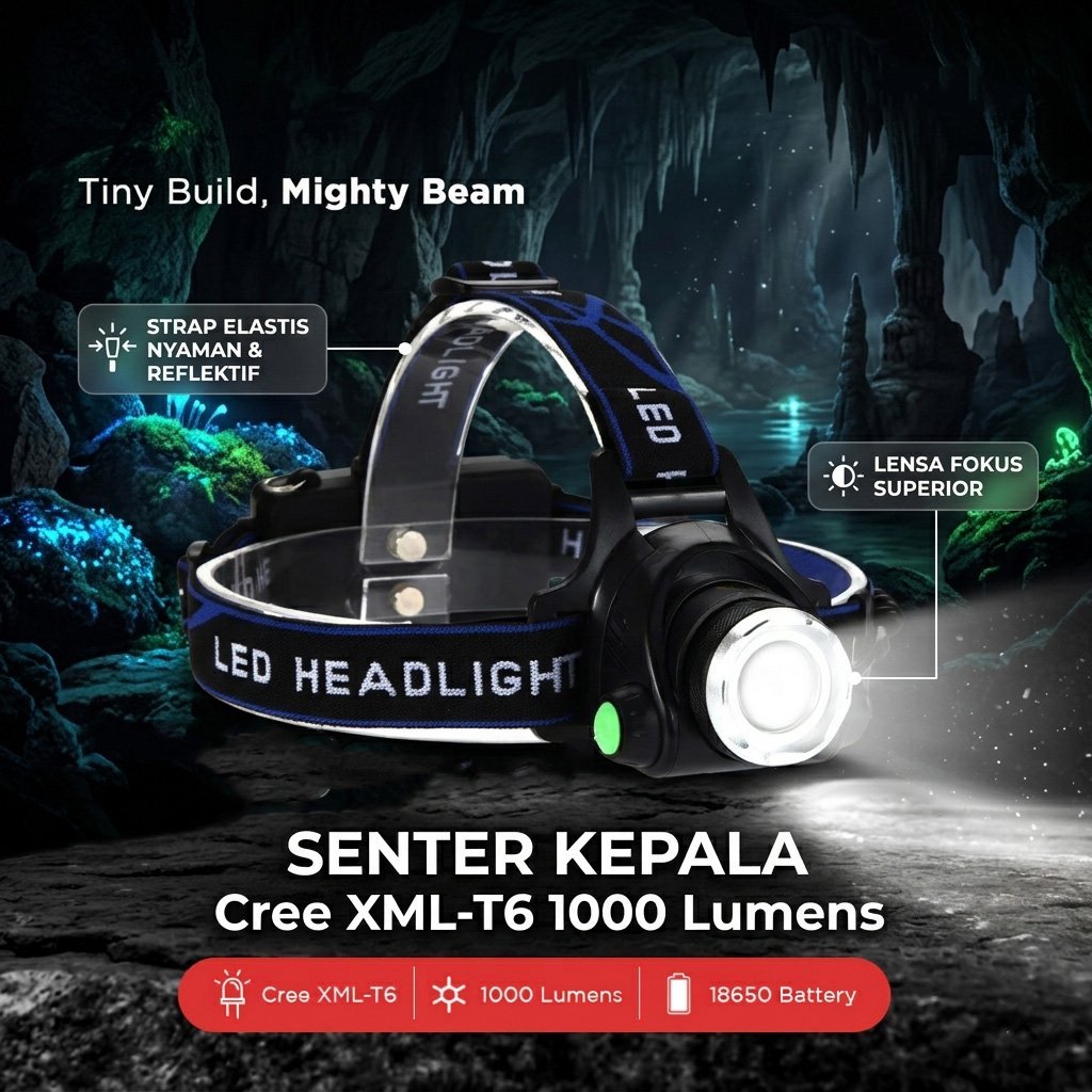 Senter Kepala Led Super Terang Headlamp Cas Jarak Jauh 2000 Meter Sinar Putih
