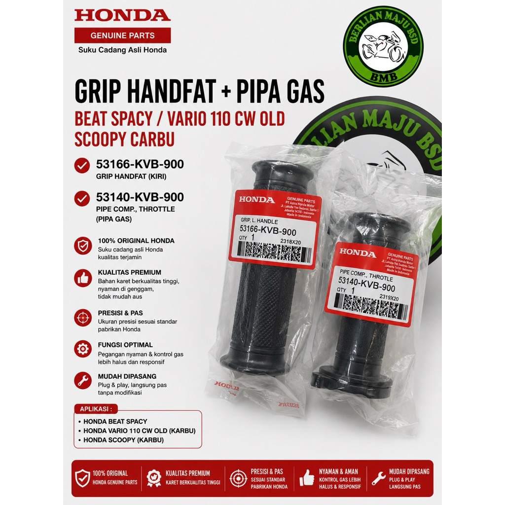 53166-KVB -900/53140-KVB-900 Grip handfat+ Pipa Gas HONDA Beat spacy Vario 110 CW old Lama Scoopy Ca