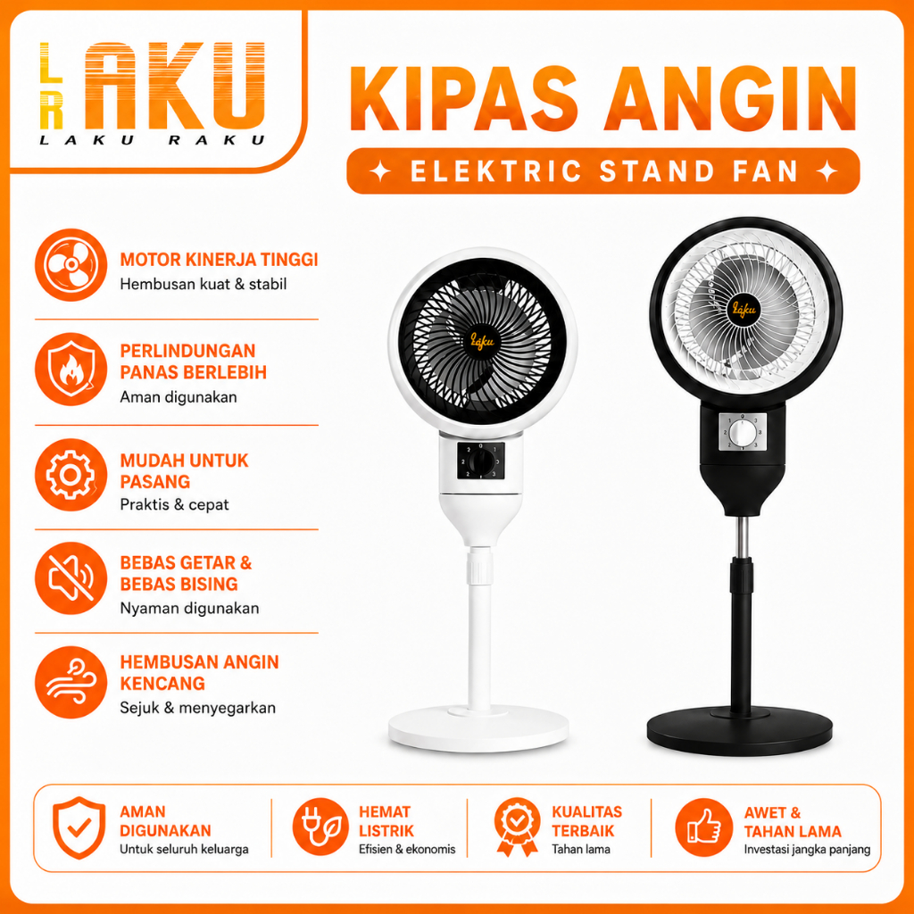 (LR)Kipas Angin Berdiri / Kipas Angin Fan Elektrik Rotation Stand Fan Premium 3 Tingkat Kecepatan