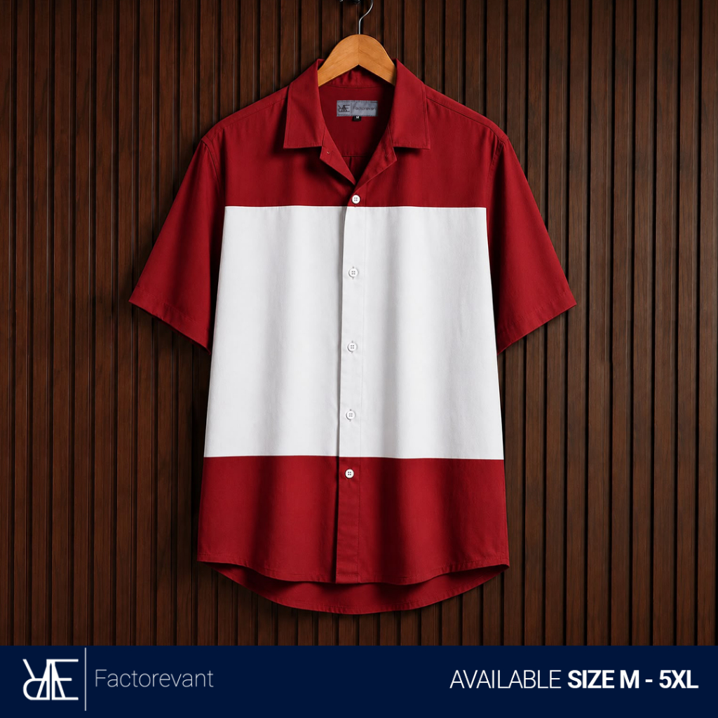 Reevant Merah Putih Color Boxt Kemeja Pria Jumbo Big Size Lengan Pendek