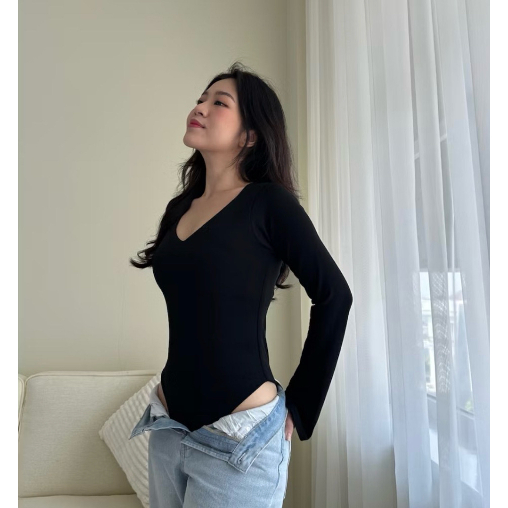 preloved like new SomethingSweet - MEGHAN Bodysuit Wanita l Atasan Wanita l Bodysuit Basic Lengan Pa