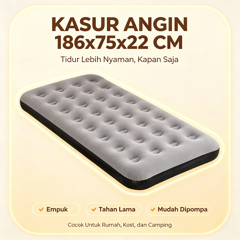 Kasur Angin Inflatable 186×75×22 CM Bahan Velvet Lembut Anti Bocor, Matras Tiup Portabel Mudah Disim
