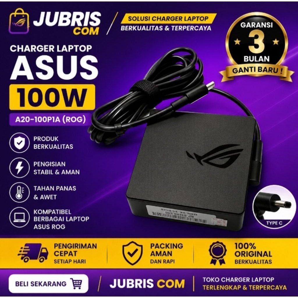 Cas Laptop ASUS ROG 100W USB Type C Original Garansi 3 Bulan