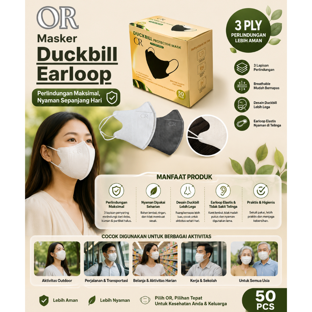 Masker Duckbill 3ply Dewasa 1 Box isi 50 Or 3D Disposable FaceMask Face Mask Earloop Duck Bill Garis Embos Or Ringan Mudah Bernafas Nafas Enteng Pemaikaian Casual Sehari Hari Anti Debu Polusi Droplet Tali Elastis Empuk Nyaman Diwajah Hitam Putih by Orlee