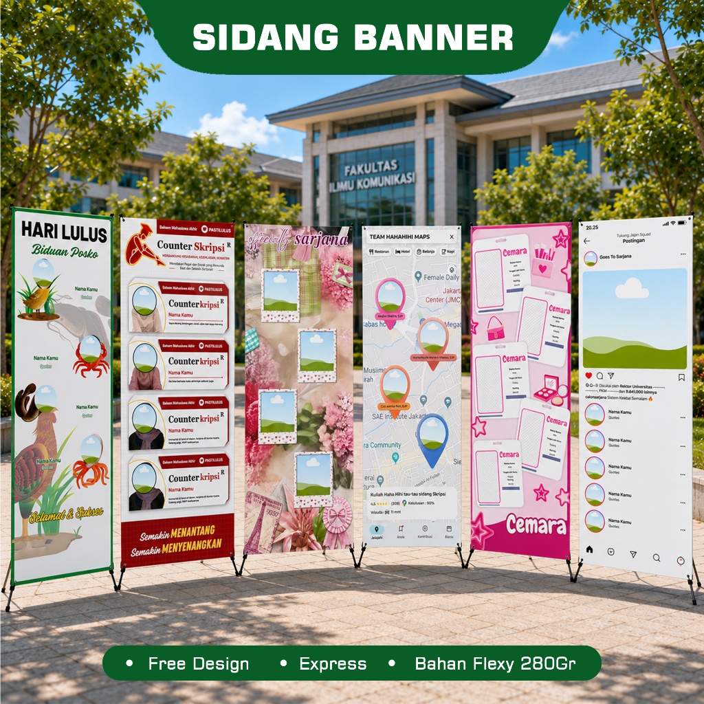 Cetak X Banner Tema Unik Sidang Seminar Wisuda Graduation Bahan Flexy 280Gr Free Design