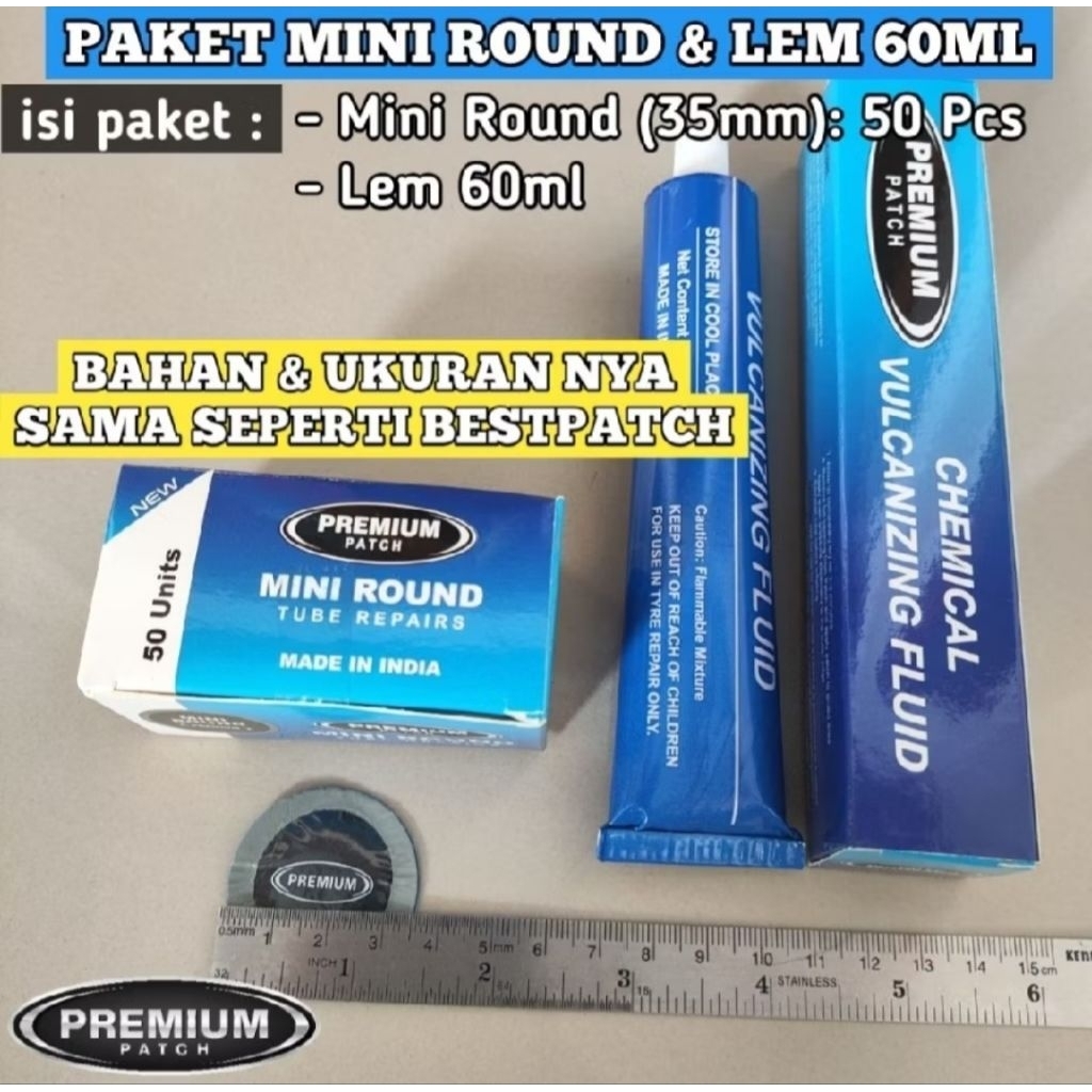 Paket Tambal Ban Dalam Tip-Top PREMIUM PATCH Mini Round 35mm dan Lem 60ml BEST