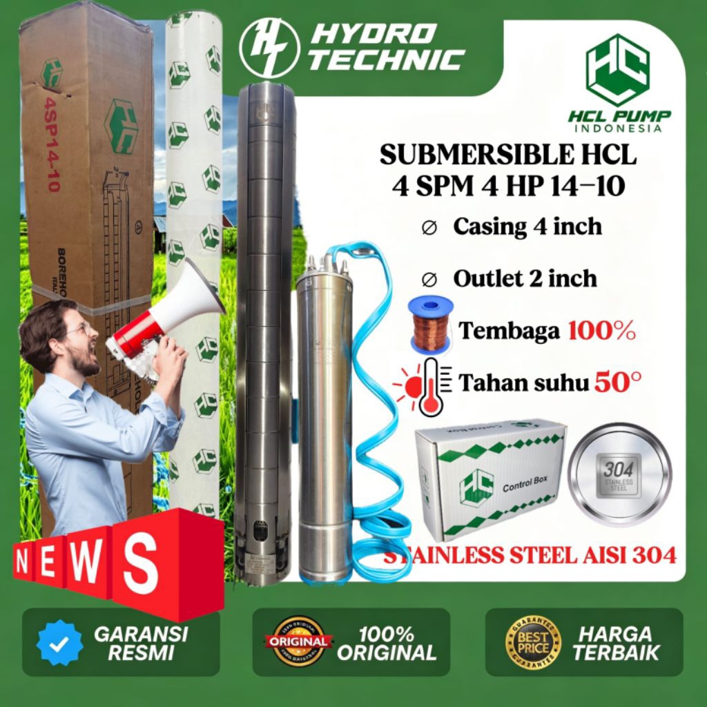 SUBMERSIBLE HCL 4 SPM 4 HP 14-10 OUTLET 2 INCH 3 PHASE HCL ORIGINAL HCL