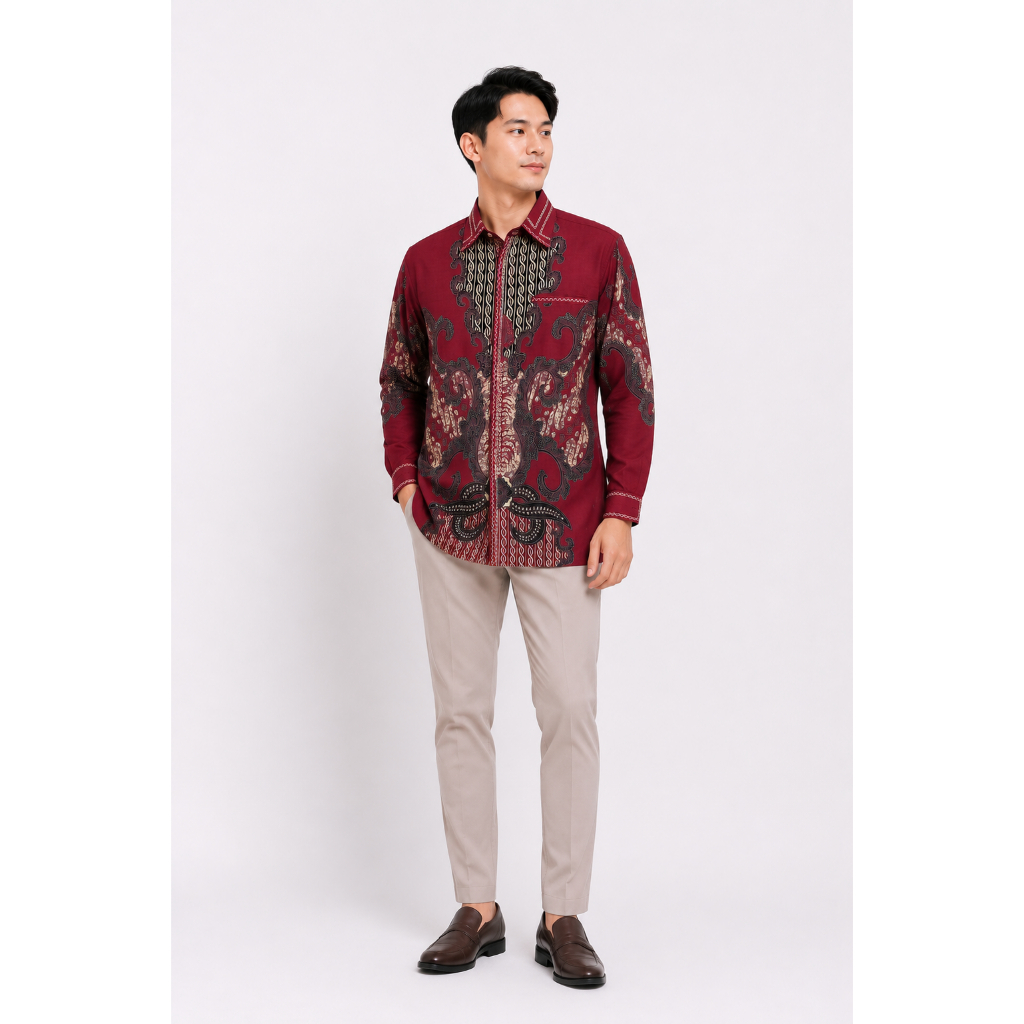 Batik SK Ekslusif Merah l Batik Pria Premium Ekslusif