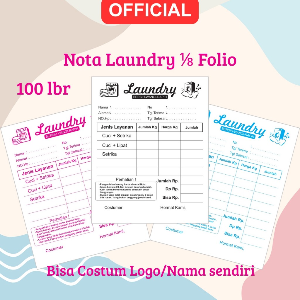 [TERMURAH] Nota Laundry NCR 2 Ply 100 Lembar Buku Nota Usaha Laundry