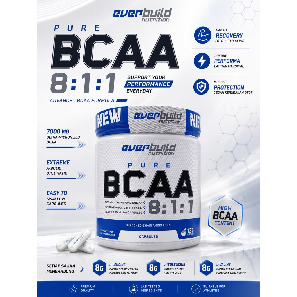 EVERBUILD BCAA 400 kapsul Pemulihan otot suplemen gym