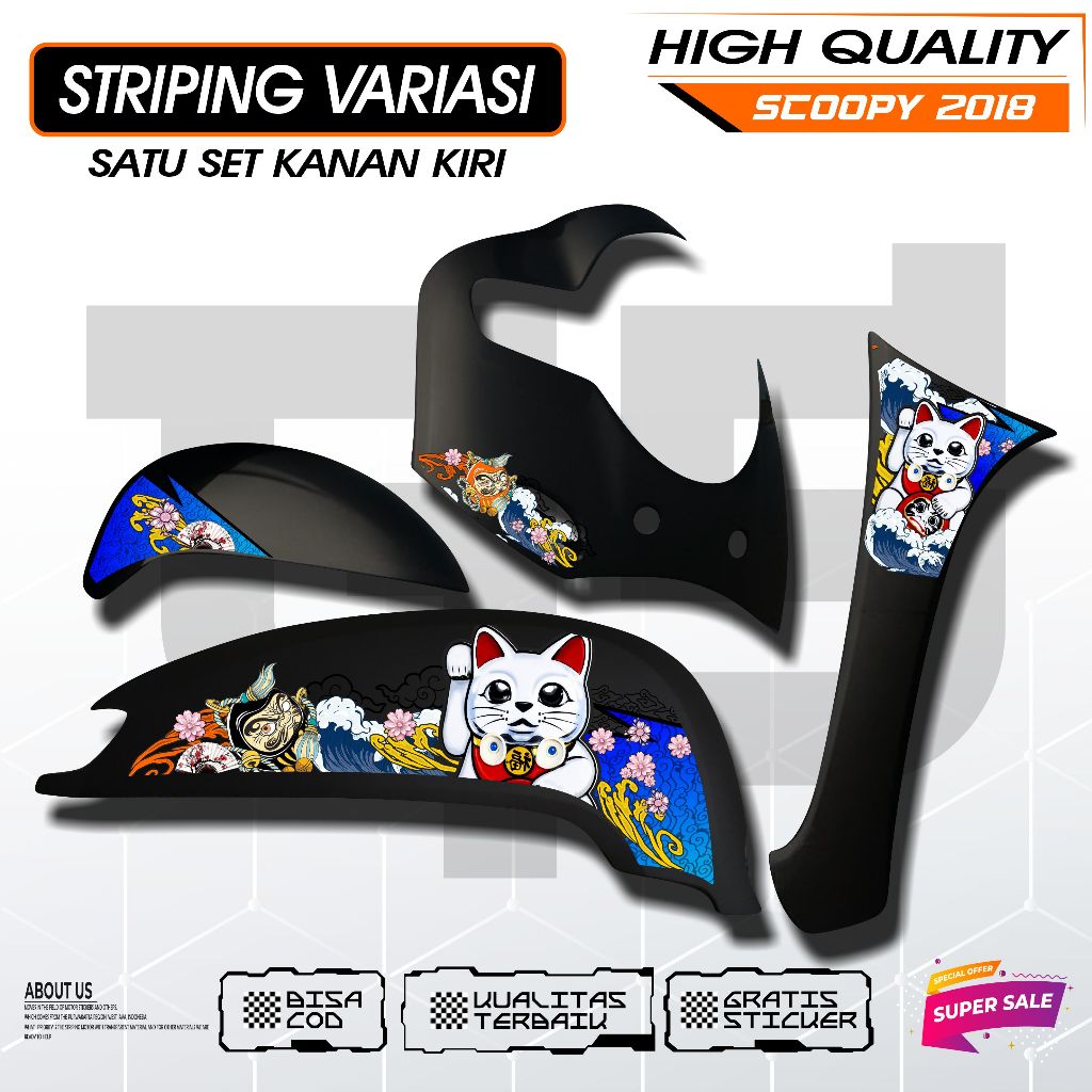 A-02 Striping Variasi honda scoopy 2018 sticker motif kucing simpel murah