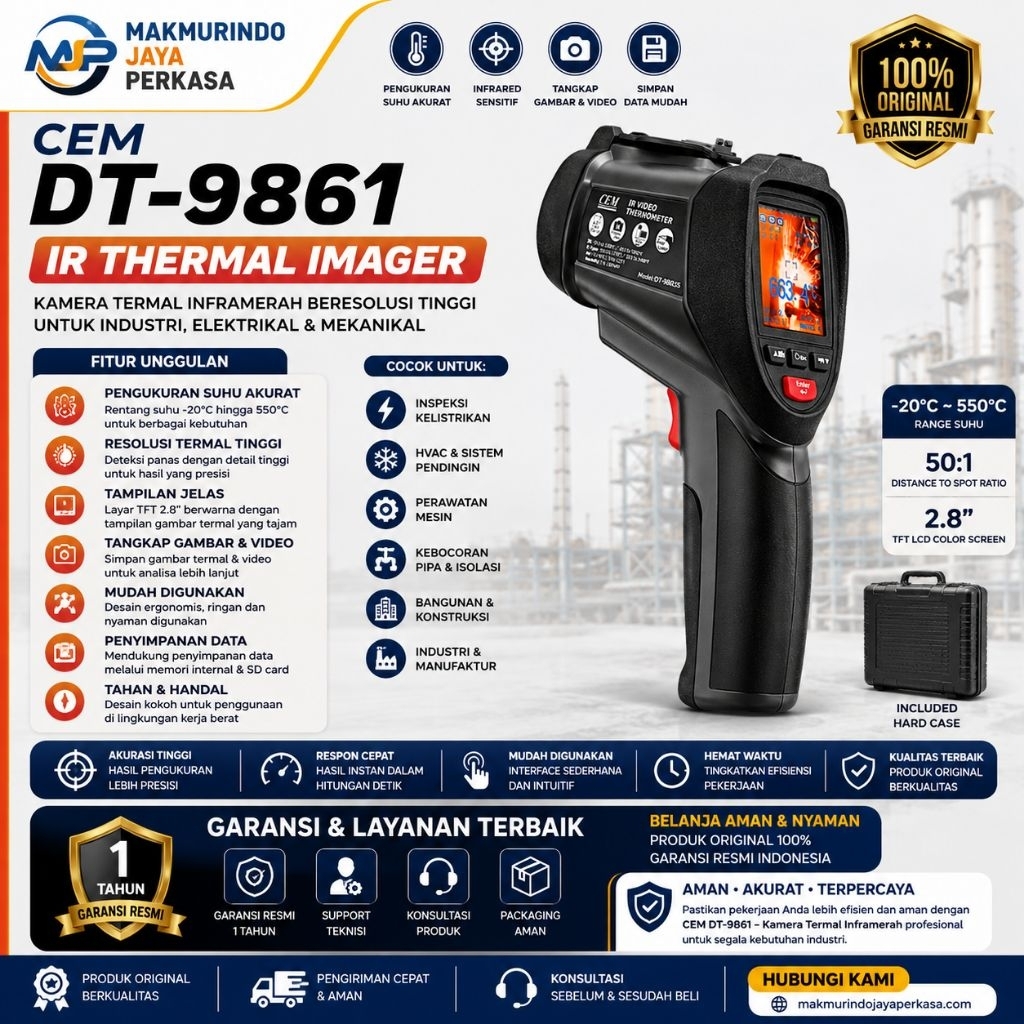 CEM DT-9861 Infrared Thermometer 1600°C Digital IR Thermometer Laser Temperature Gun Thermocouple Ka