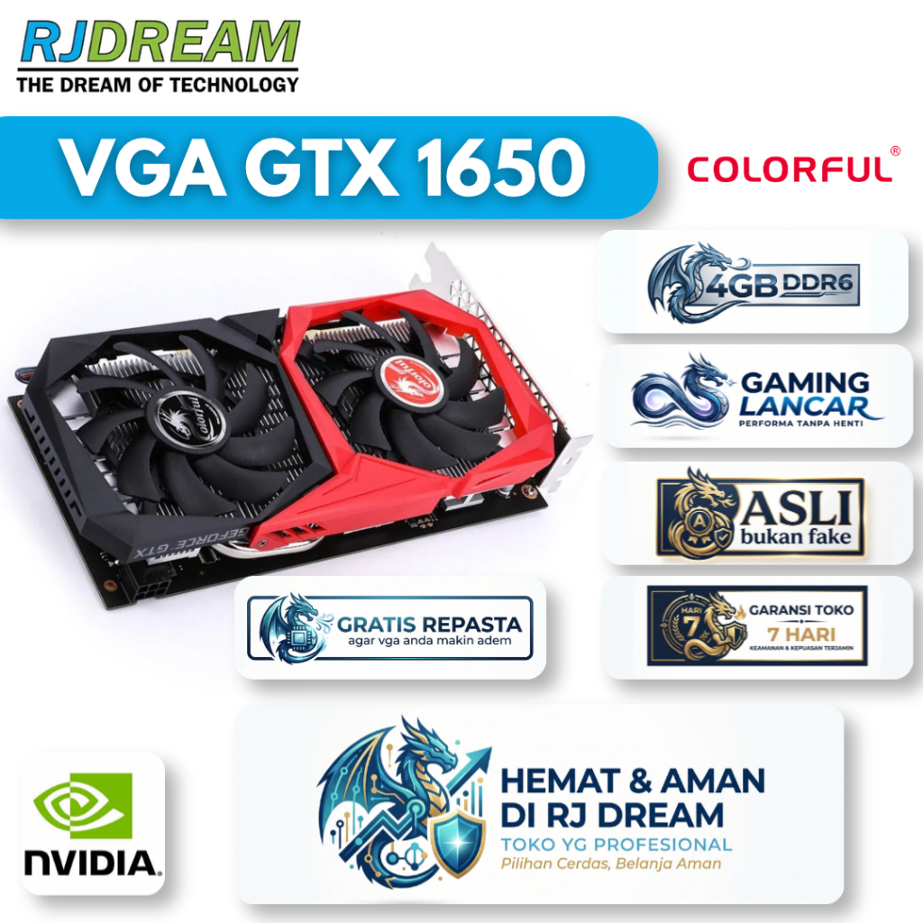 VGA GTX 1650 4GB DDR6 128BIT DX12 NVIDIA BEKAS / SECOND VGA CARD GAMING